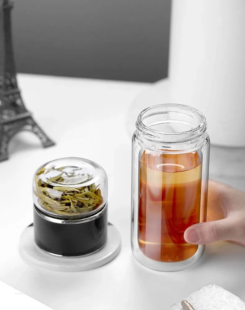 390ML Tea Water Bottle High Borosilicate Glass Double Layer Tea Water Cup Infuser Tumbler Drinkware Water Bottle With Tea Filter