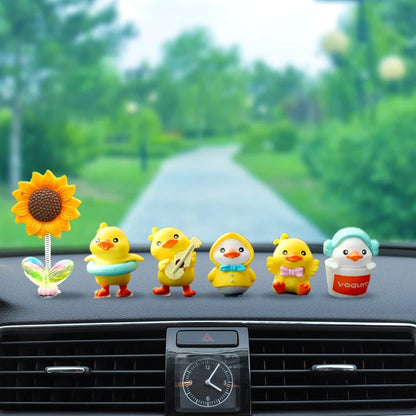 1Set Cartoon Resin Little Yellow Duck Model Car Center Console Decor Cute Car Ornaments Auto Interior Dashboard Accessories