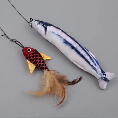 Retractable Cat Toy Fish Type Telescopic Feathers Funny Cat Stick Toys Pet Toy forKitten Cat Rods Simulation Fishing Rod