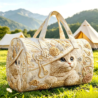 Vintage Cat Printed Quilted Luggage Bag