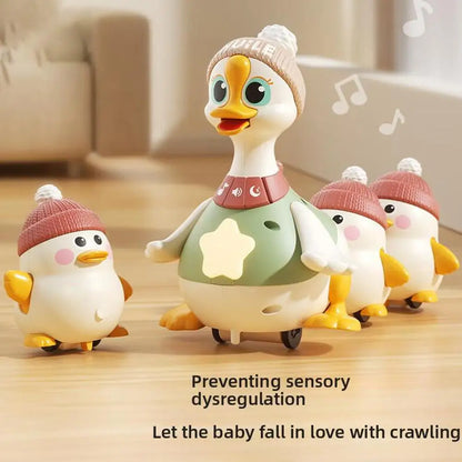 y Cartoon Swing Duck Toy Press Vehicles Glide Animal Inertia Pull Back Cars Electric Swing Duck with Baby Goose Dancing Toys