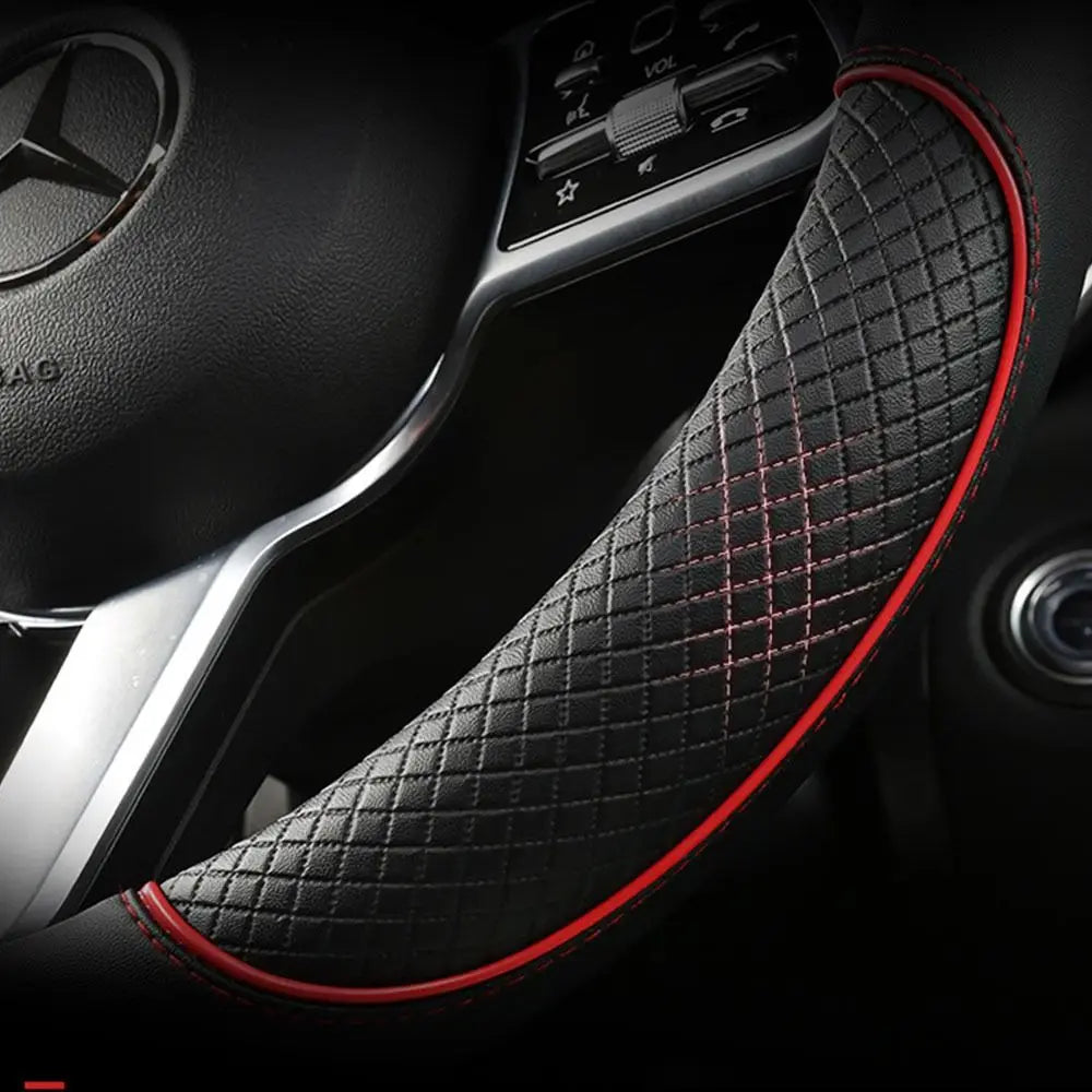 Anti Slip Steering Wheel Cover Leather Breathable Steer Wheel Protector Red Blue Strip Trim Steering Cover for Fits 37.5-38cm