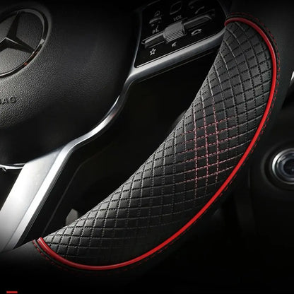 Anti Slip Steering Wheel Cover Leather Breathable Steer Wheel Protector Red Blue Strip Trim Steering Cover for Fits 37.5-38cm