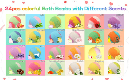 Bath Bombs for Kids with Surprise Inside, 24 Pack Natural Organic Kids Bubble Bath Fizzy for Girls Boys with Bath Toys Inside
