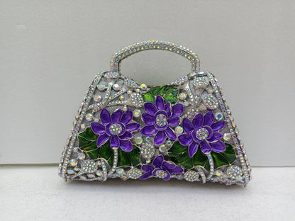 XIYUAN Sunflower Enamel Rhinestone Evening Bag Gold Floral Crystal Handbag for Wedding Banquet Luxury Top Handle Clutch Purses