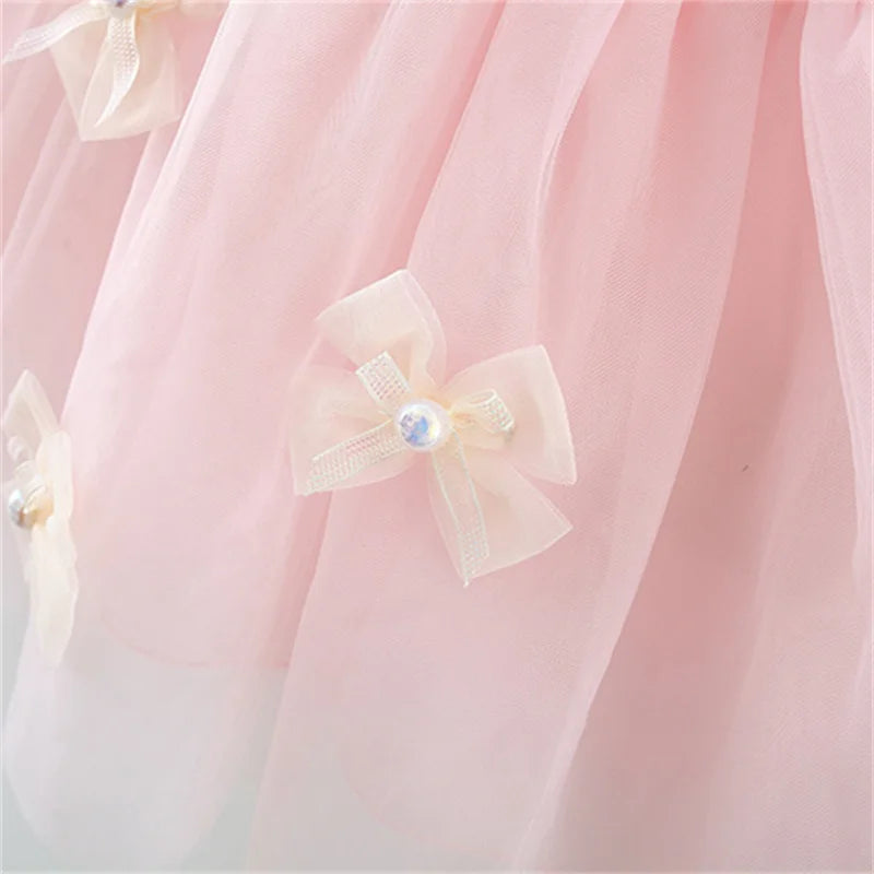 Sweet Flower Fairy Baby Girl Party Dresses Summer Solid Color Mesh Princess Evening Dress Kids Costume 0 to 3 Years Old Children