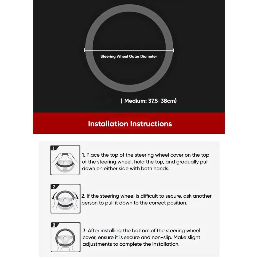 Anti Slip Steering Wheel Cover Leather Breathable Steer Wheel Protector Red Blue Strip Trim Steering Cover for Fits 37.5-38cm