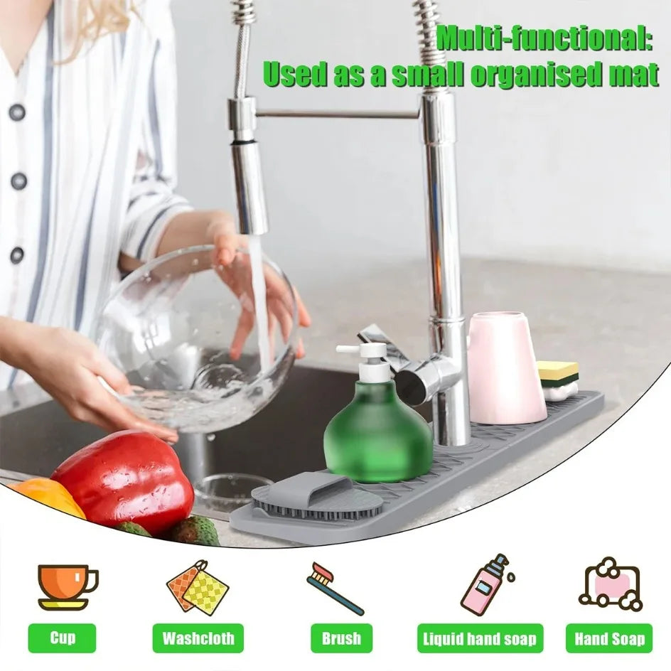 1Pcs Silicone Faucet Mat Water Ripples Kitchen Bathroom Drainage Pad Wash Basin Large Sink Splash Pad Countertop Protector