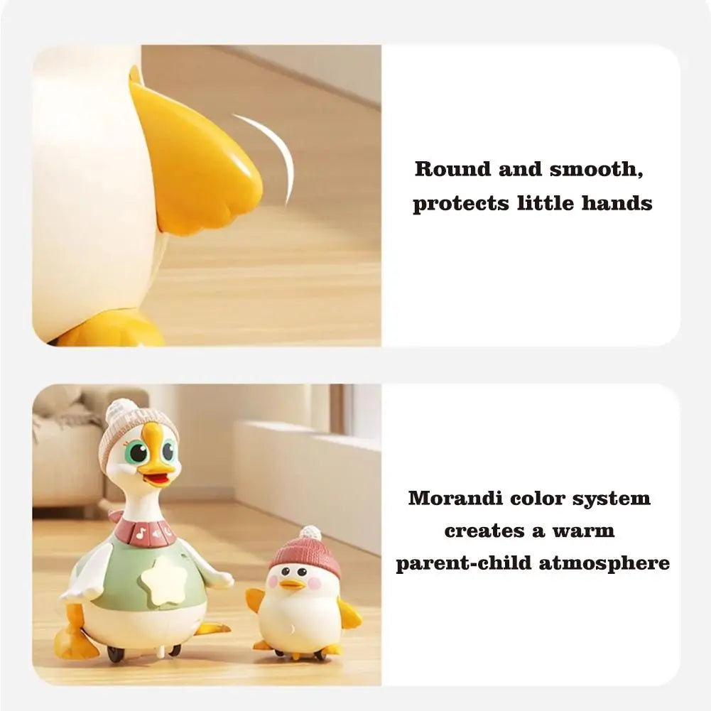 y Cartoon Swing Duck Toy Press Vehicles Glide Animal Inertia Pull Back Cars Electric Swing Duck with Baby Goose Dancing Toys