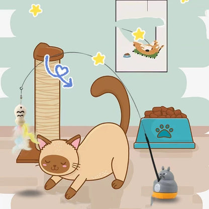 Chinchilla cat funny cat stick steel wire long pole feather cute cat toy kitten fishing rotating self-pleasure relief pet toy