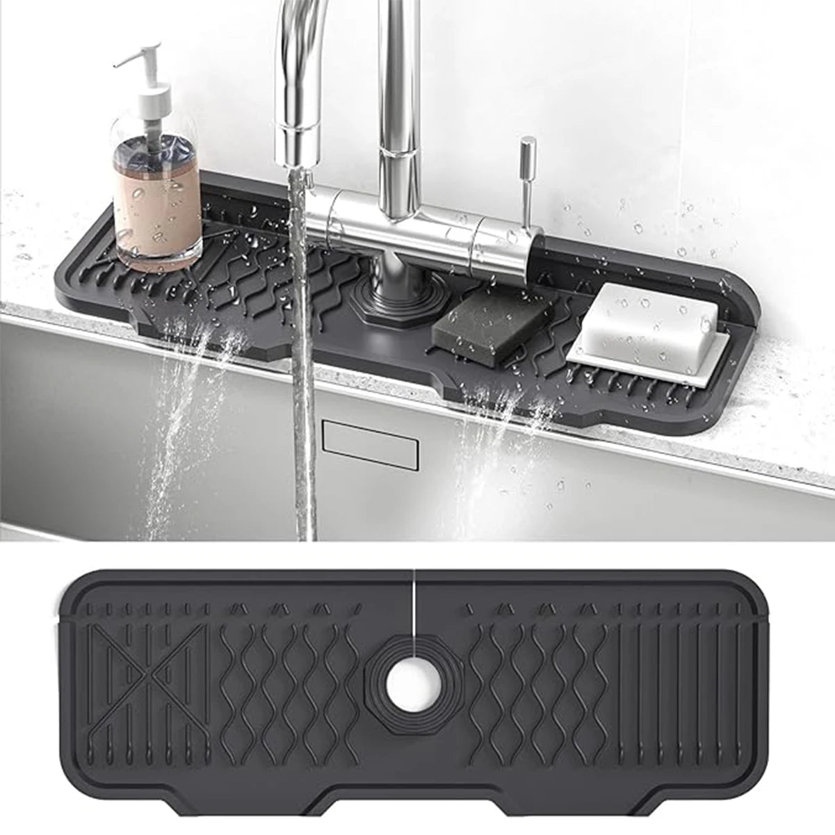 1Pcs Silicone Faucet Mat Water Ripples Kitchen Bathroom Drainage Pad Wash Basin Large Sink Splash Pad Countertop Protector