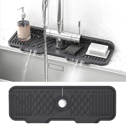 1Pcs Silicone Faucet Mat Water Ripples Kitchen Bathroom Drainage Pad Wash Basin Large Sink Splash Pad Countertop Protector