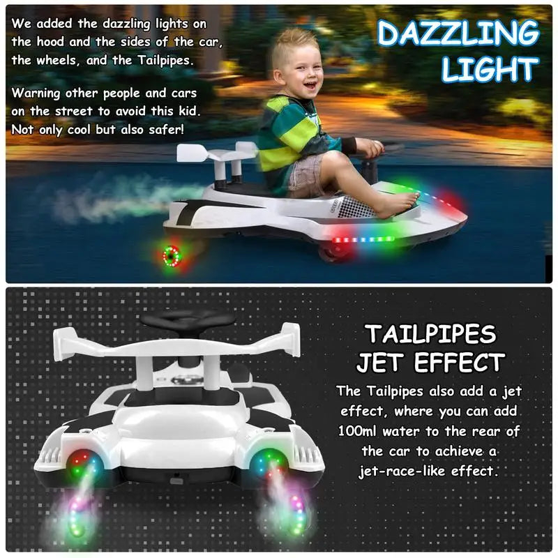 【Akeleo】12V Electric Wiggle Car with Pedal, 2 in 1 Wiggle Car Ride On Toys for Kids Ages 3 and Up, Anti-Rollover Flashing Wheels