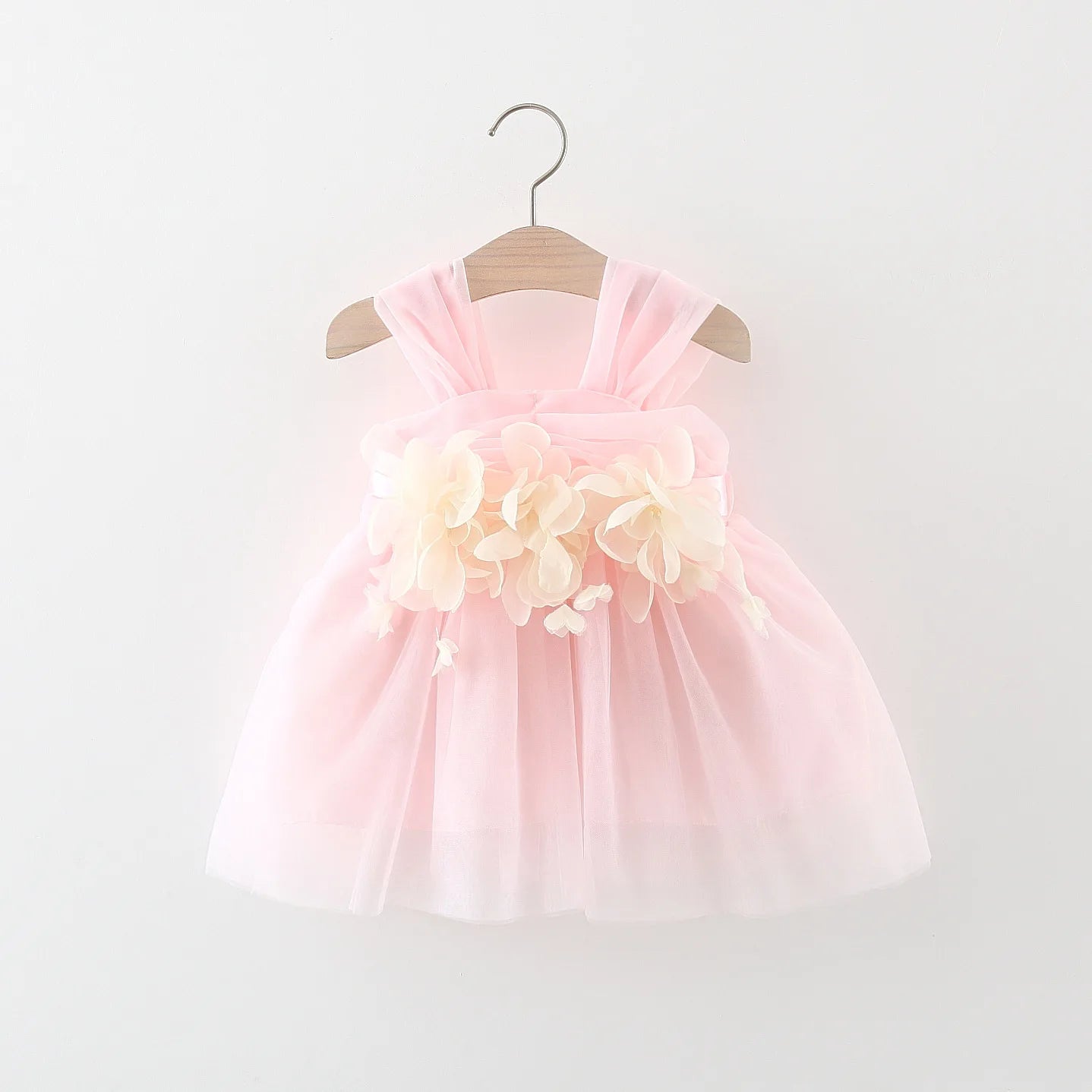 Sweet Flower Fairy Baby Girl Party Dresses Summer Solid Color Mesh Princess Evening Dress Kids Costume 0 to 3 Years Old Children