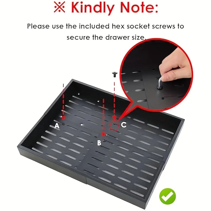 Expandable Pull-Out Drawer / Four-Sided Extendable Adjustment for Expanded Capacity / DIY Installation for Easy Cabinet Storage.