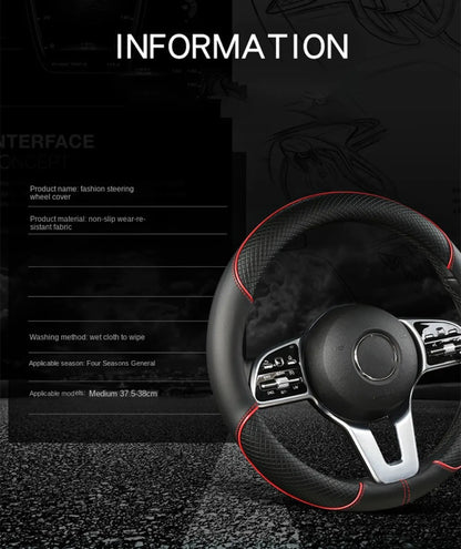 Anti Slip Steering Wheel Cover Leather Breathable Steer Wheel Protector Red Blue Strip Trim Steering Cover for Fits 37.5-38cm