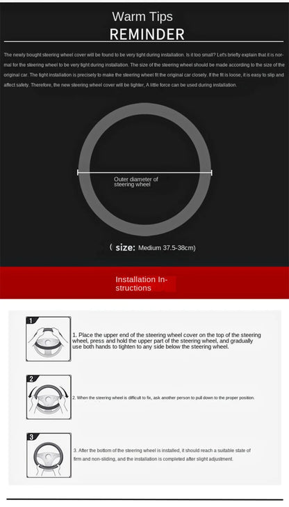 Anti Slip Steering Wheel Cover Leather Breathable Steer Wheel Protector Red Blue Strip Trim Steering Cover for Fits 37.5-38cm