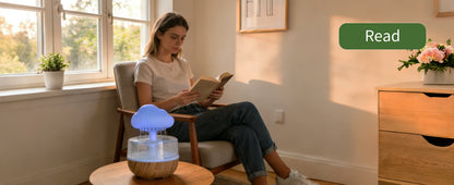 Mushroom Cloud Rain Lamp Changing LED Tabletop Fountain with Water Drip Sounds USB Rechargeable Desk Decor for Home Office