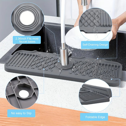 1Pcs Silicone Faucet Mat Water Ripples Kitchen Bathroom Drainage Pad Wash Basin Large Sink Splash Pad Countertop Protector