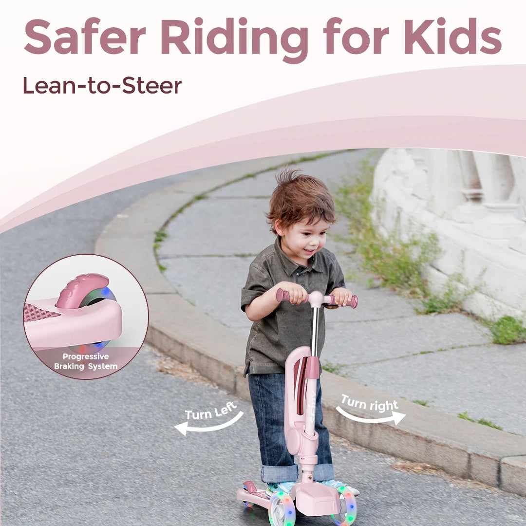 Sejoy Kids Scooter with 3-Wheeled LED Lights,Adjustable Lean-to-Steer Handlebar,Foldable Seat,Sit or Stand Ride,for 3-8 Years