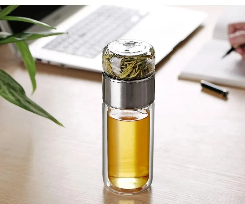 390ML Tea Water Bottle High Borosilicate Glass Double Layer Tea Water Cup Infuser Tumbler Drinkware Water Bottle With Tea Filter