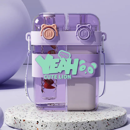 Large Capacity Double Drinking Cup for Children Student Cup with Straw Cartoon High-looking Outdoor Portable Cup