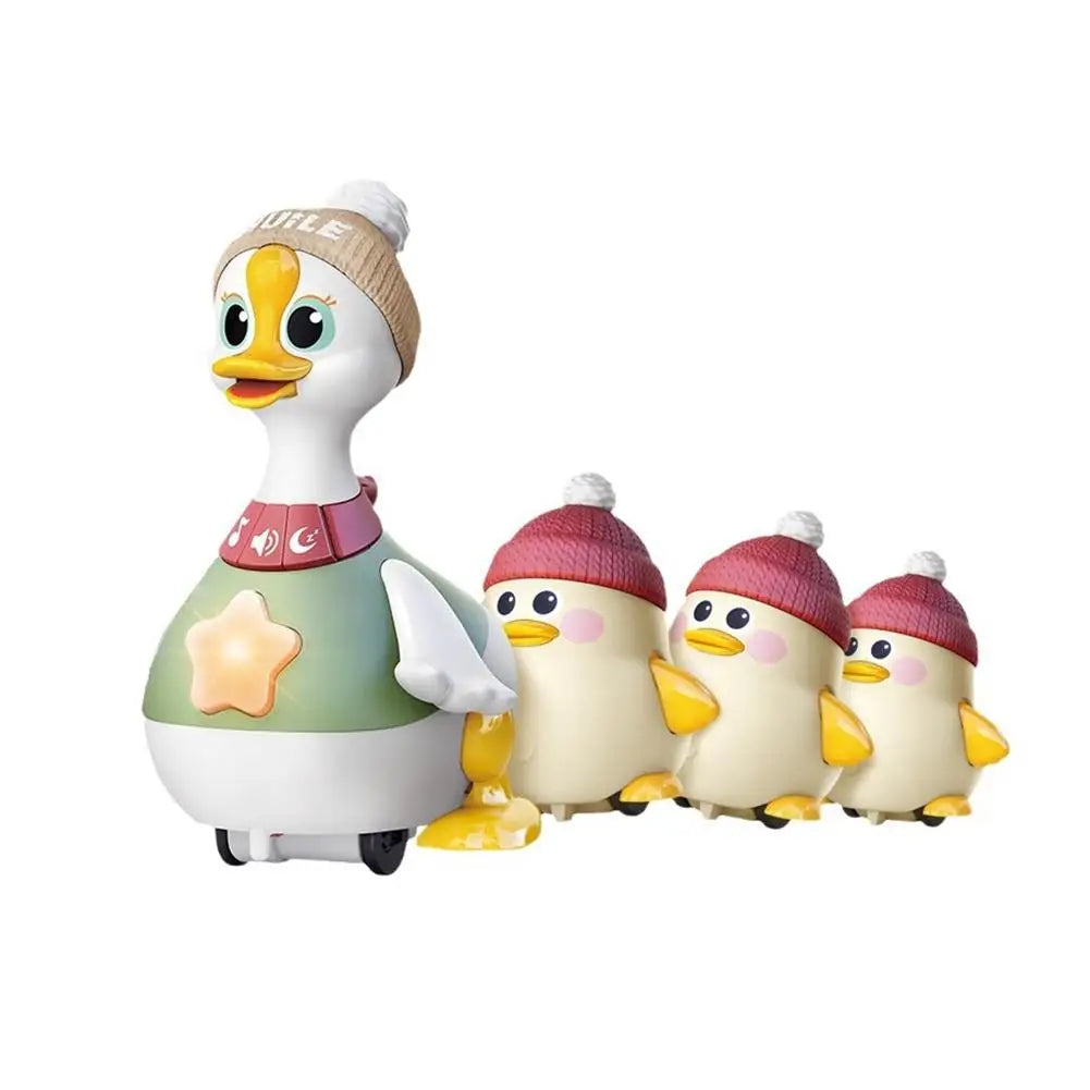 y Cartoon Swing Duck Toy Press Vehicles Glide Animal Inertia Pull Back Cars Electric Swing Duck with Baby Goose Dancing Toys