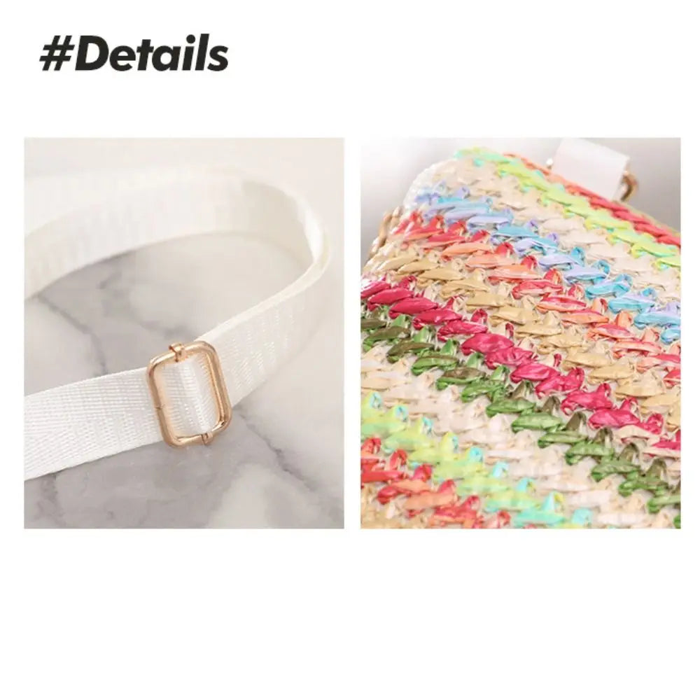 Trendy Colorful Rainbow Woven Bag Adjustable Strap Travel Organizer Girls Shoulder Bag Portable Crossbody Bag Casual Outing