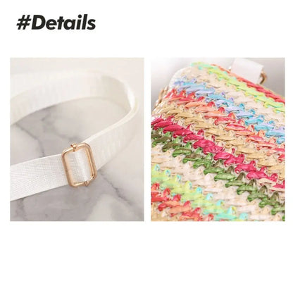 Trendy Colorful Rainbow Woven Bag Adjustable Strap Travel Organizer Girls Shoulder Bag Portable Crossbody Bag Casual Outing