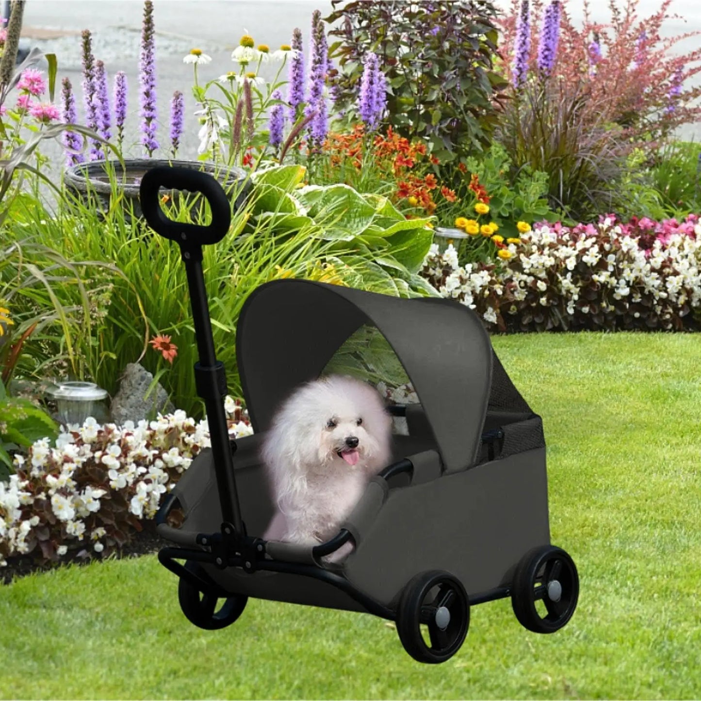 Pet Stroller Portable Dog Pram 4 Wheels Pet Travel Carrier Stroller with Sun Cover Breathable for Small Medium Pet Cats Dogs