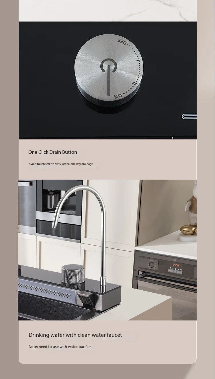 5.0MM Double Waterfall Sink Embossed Stainless Steel Kitchen Sink Large Single Slot Digital Display Wash Basin Dishwashing pond