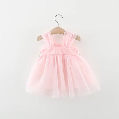 Sweet Flower Fairy Baby Girl Party Dresses Summer Solid Color Mesh Princess Evening Dress Kids Costume 0 to 3 Years Old Children