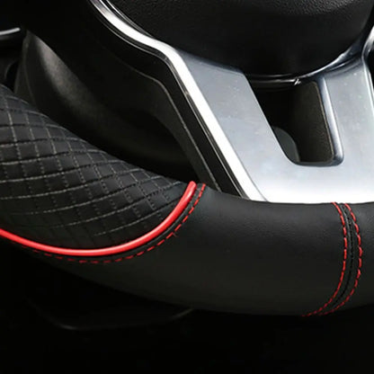 Anti Slip Steering Wheel Cover Leather Breathable Steer Wheel Protector Red Blue Strip Trim Steering Cover for Fits 37.5-38cm