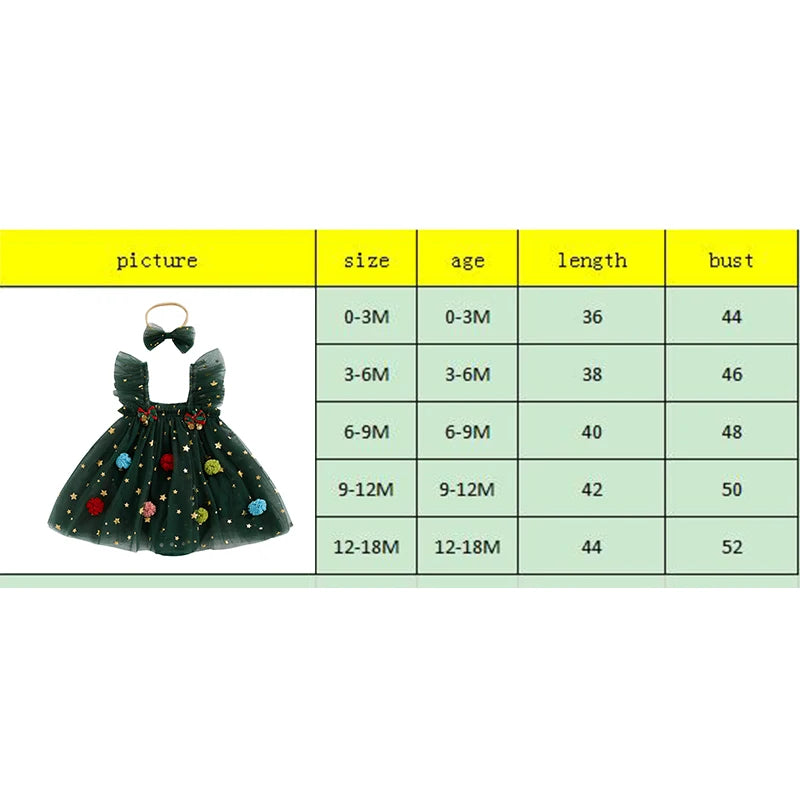 Infant Baby Girl Christmas Outfit Star Flower Green Tutu Christmas Dress Romper Newborn Christmas Clothes Dress