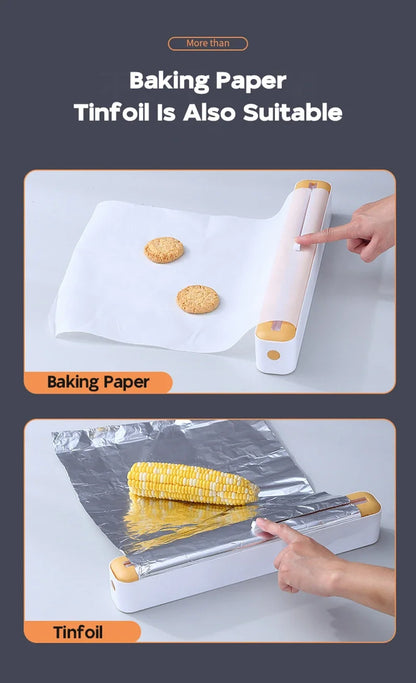Food Film Dispenser Magnetic Plastic Wrap Dispenser with Cutter Storage Box Aluminum Foil Stretch Film Cutter Storage Holder