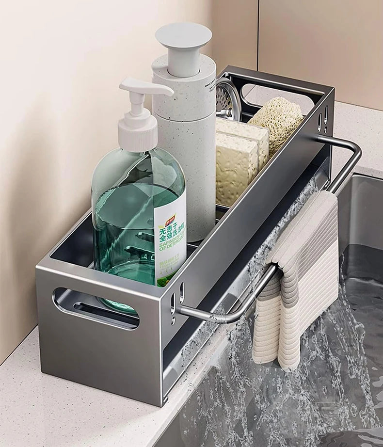 Extra Large Carbon Steel Sink Caddy Kitchen Sponge Holder with Soap Dish Countertop Organizer Rack for Kitchen Sink Accessories