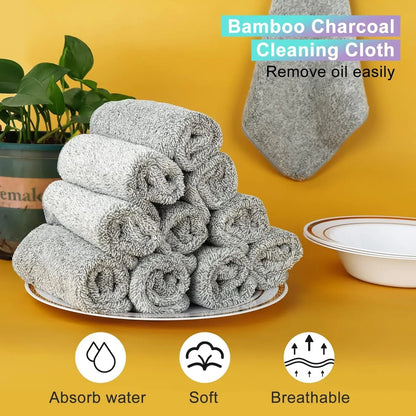 1/50pcs Gray Bamboo Charcoal Thickened Super Absorbent Dishcloth Oil Resistant Kitchen Wipes Microfiber Cleaning Cloths
