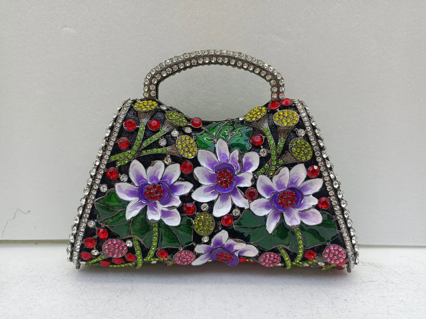 XIYUAN Sunflower Enamel Rhinestone Evening Bag Gold Floral Crystal Handbag for Wedding Banquet Luxury Top Handle Clutch Purses