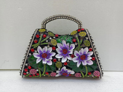 XIYUAN Sunflower Enamel Rhinestone Evening Bag Gold Floral Crystal Handbag for Wedding Banquet Luxury Top Handle Clutch Purses