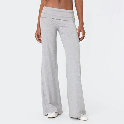 Casual Wide Leg Sweatpants for Women Fold Over Low Rise Flare Yoga Lounge Pants Back to School Clothes for Teen Girls Outfits