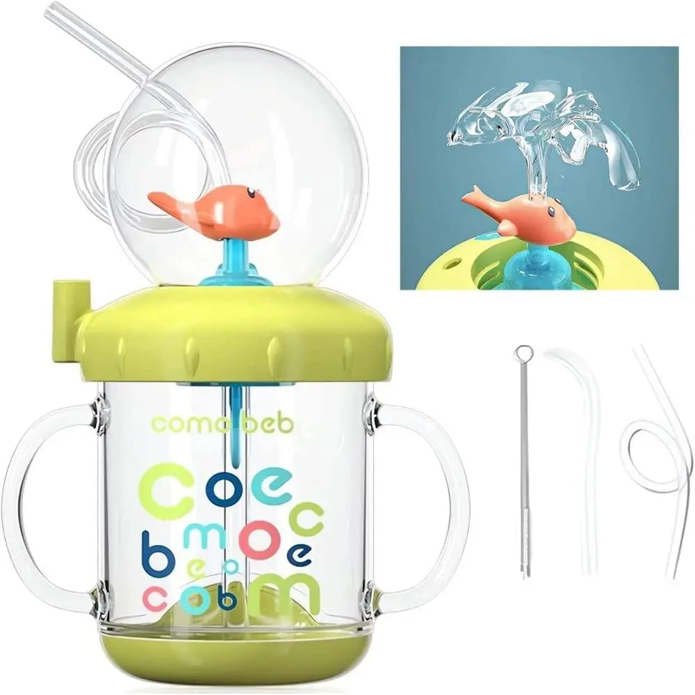 Creative Gift Double Drinking Lid Whale Fountain Tumbler Leak Proof Widened Handle Whale Cup 220ml 350ml Drinking Cup
