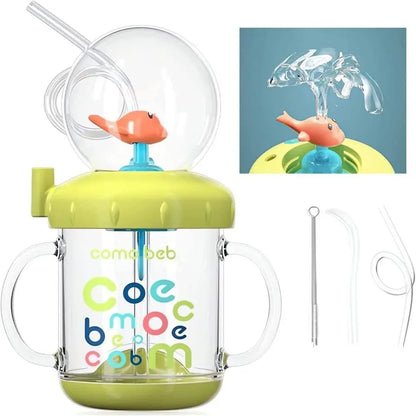 Creative Gift Double Drinking Lid Whale Fountain Tumbler Leak Proof Widened Handle Whale Cup 220ml 350ml Drinking Cup