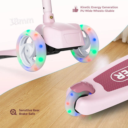 Sejoy Kids Scooter with 3-Wheeled LED Lights,Adjustable Lean-to-Steer Handlebar,Foldable Seat,Sit or Stand Ride,for 3-8 Years