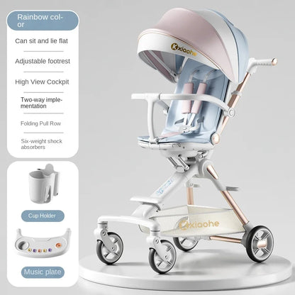 Baby Stroller Can Sit and Lie Down Foldable Lightweight Travel Two-way High Landscape Six Shock Absorption Comfortable Seat