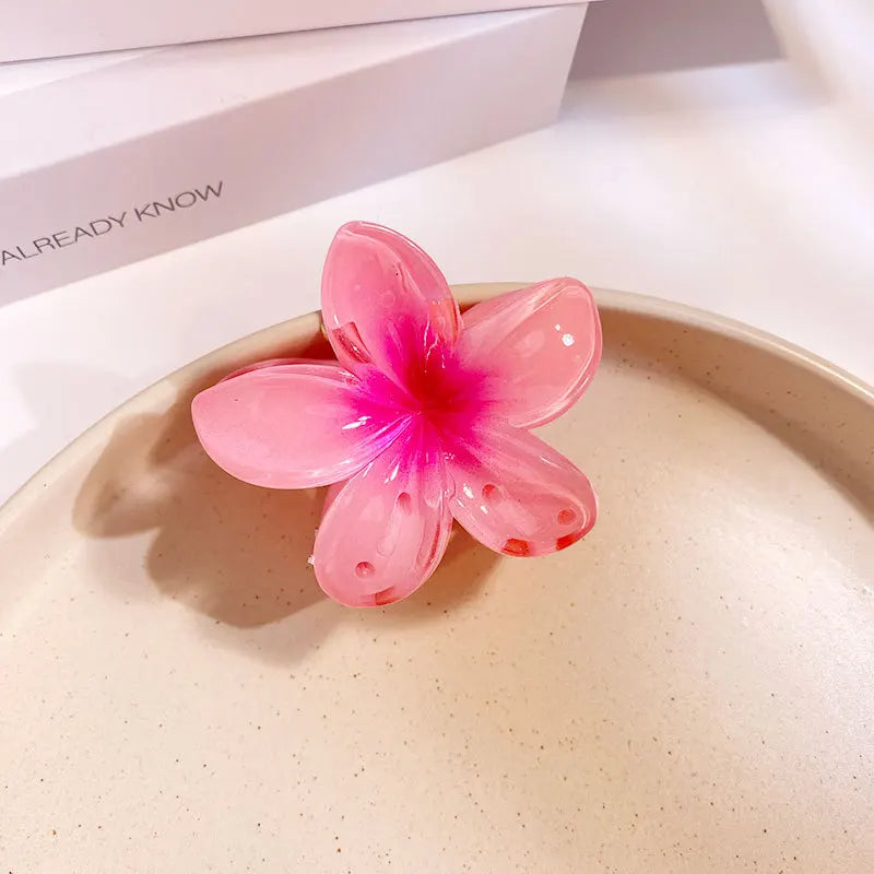 Middle 6CM Sweet Flower Hair Claws Hawaiian Gradient Hair Clips Vacation Beach Style Fashion Hairpins Women Hair Accessories ﻿