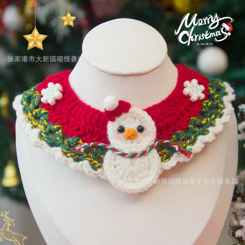 Christmas Cat Scarf Hand-knitted Cartoon Cat Necklace Adjustable Santa Claus Reindeer Puppy Collar Delicate Pet Accessories