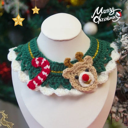 Christmas Cat Scarf Hand-knitted Cartoon Cat Necklace Adjustable Santa Claus Reindeer Puppy Collar Delicate Pet Accessories
