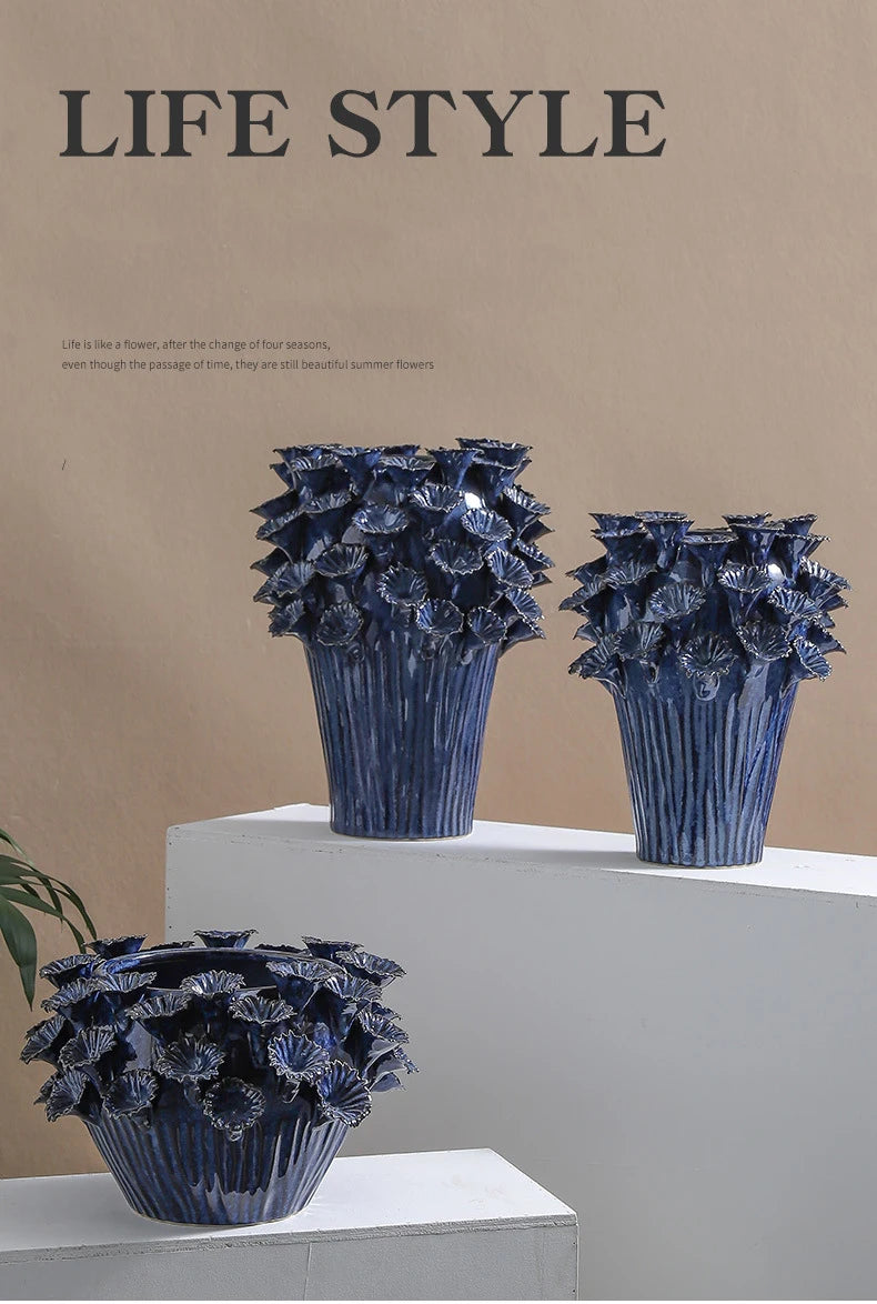 Deep Flower Clusters Ceramic Vase