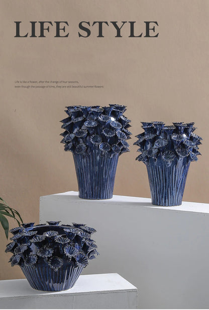 Deep Flower Clusters Ceramic Vase