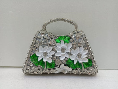 XIYUAN Sunflower Enamel Rhinestone Evening Bag Gold Floral Crystal Handbag for Wedding Banquet Luxury Top Handle Clutch Purses
